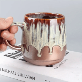 Large Ceramic Coffee Mug, 21 Oz, Gilt Beige Blue Tea Cup For Office And Home, Dishwasher And Microwave Safe (Option: Beige Blue)