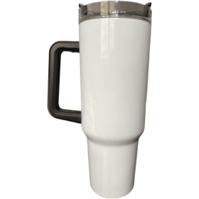 Premium 40 Oz Insulated Stainless Steel Sublimation Tumblers With Lids And Colorful Handles (Color: White)