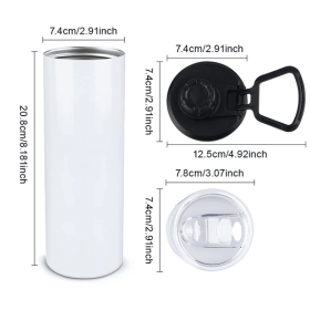 20oz Straight Glossy Screw Flip Top 2 Lid Sublimation Tumbler (Color: White)