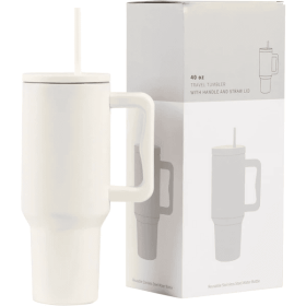 40 Oz Tumbler With Handle, Reusable Insulated Cup With Lid And Straw, Stainless Steel Water Bottle, Travel Mug For Cold And Hot (Color: White)